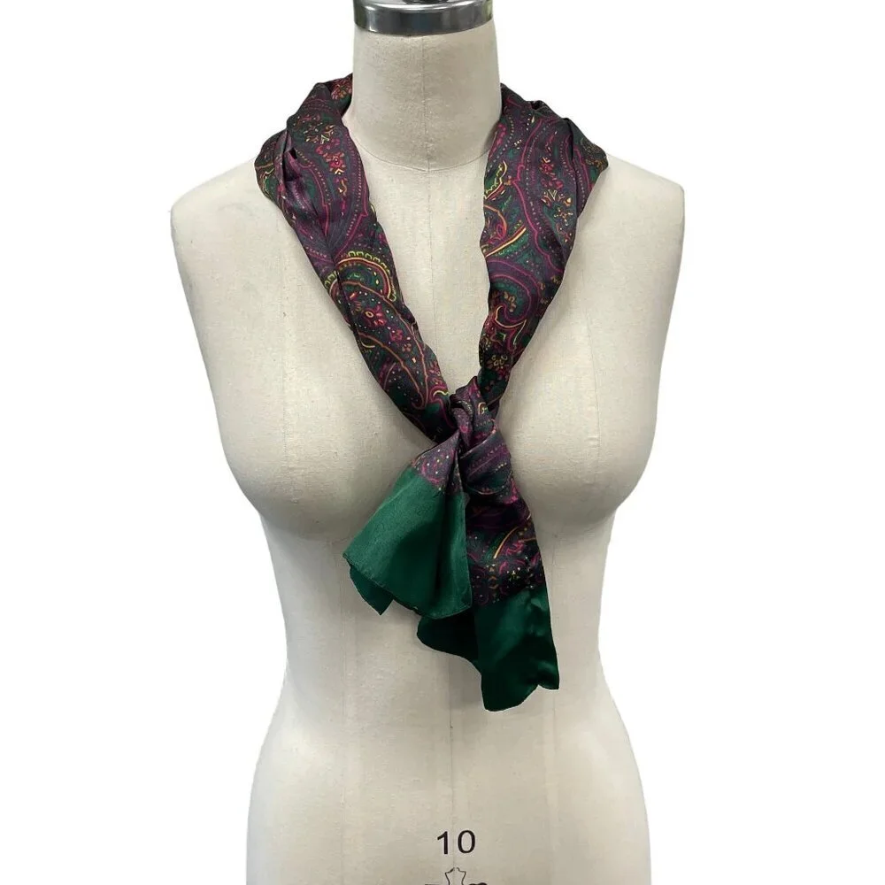 Paisley Print Scarf With Green and Fuschia Accent
